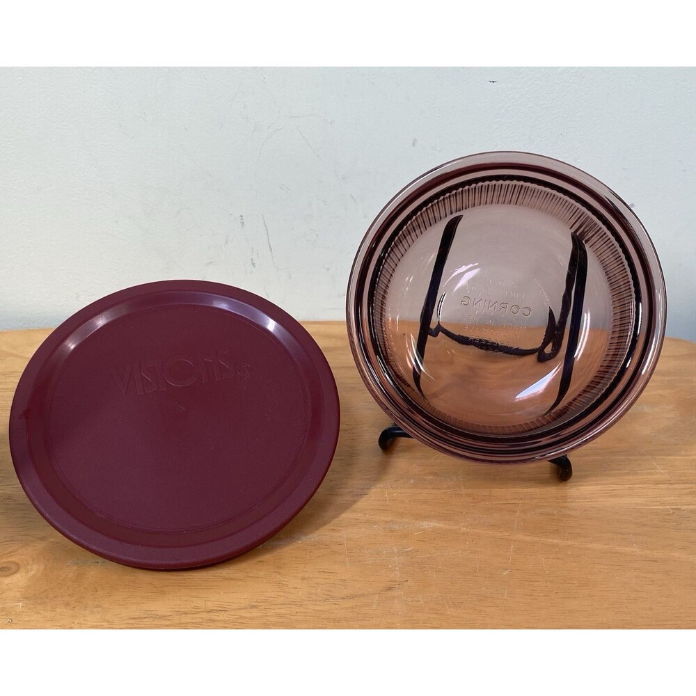 CorningWare Visions Cranberry Ribbed Glass Bowls Storage 1 Pint 15oz with Lid